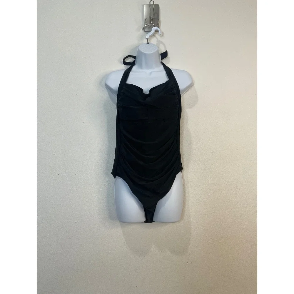 Smismivo Black Halter One Piece Swimsuit Ruched‎ Tummy Control XXXL New
